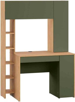 Компьютерный стол Mobi Комфорт 12.71 (гикори рокфорд натуральный/дымчатый зеленый) - фото