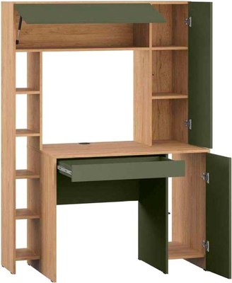 Компьютерный стол Mobi Комфорт 12.71 (гикори рокфорд натуральный/дымчатый зеленый)