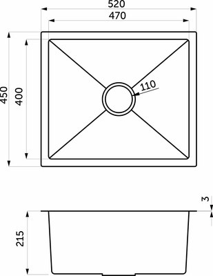 Мойка кухонная AKS Прямоугольная PVD покрытие универсальная 52x45