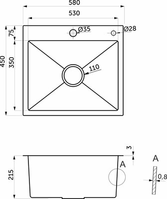 Мойка кухонная AKS Прямоугольная PVD покрытие 58x45