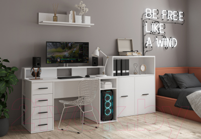 Комплект мебели для кабинета Интерлиния Skill-E (белый платинум/белый платинум)