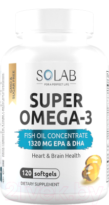 Жирные кислоты SOLAB Omega-3 исландский рыбий жир в капсулах высокой концентрации - фото