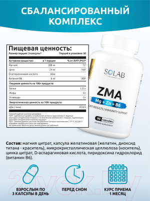 Минерал SOLAB Цинк ZMA