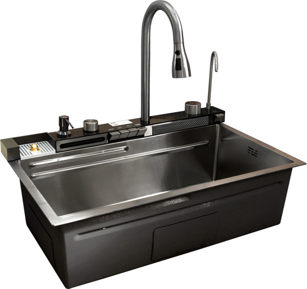 Мойка кухонная со смесителем Mixline Pro 554164 (черный графит, с сифоном) - фото