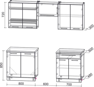 Кухонный гарнитур Интерлиния Мила Пластик 2.1 А