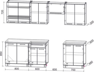 Кухонный гарнитур Интерлиния Мила Пластик 2.7 А