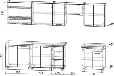 Кухонный гарнитур Интерлиния Мила Пластик 3.2 А