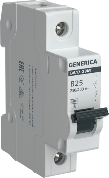 Выключатель автоматический Generica ВА47-29М 1P 25А 4.5кА B / MVA21-1-025-B-G - фото