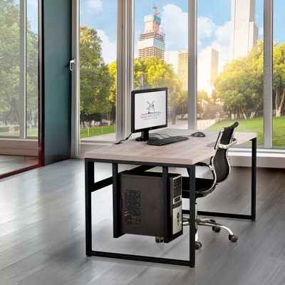 Компьютерный стол Millwood Каир 2 с вырезом 140x80x74.2 (дуб белый Craft/металл черный)