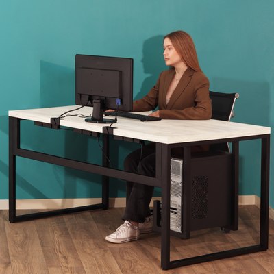 Компьютерный стол Millwood Каир 2 с вырезом 140x80x74.2 (дуб белый Craft/металл черный)