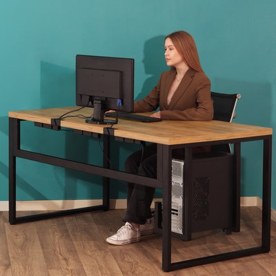 Компьютерный стол Millwood Каир 2 с вырезом 140x80x74.2 (дуб золотой Craft/металл черный)