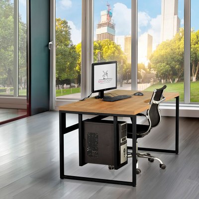 Компьютерный стол Millwood Каир 2 с вырезом 140x80x74.2 (дуб золотой Craft/металл черный)