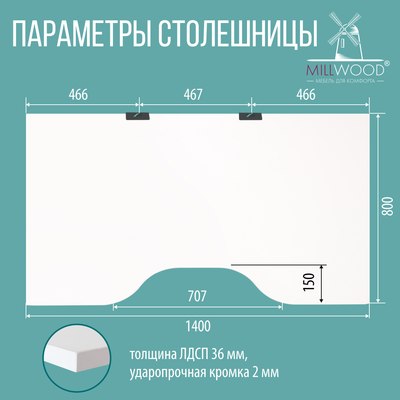 Компьютерный стол Millwood Каир 2 с вырезом 140x80x74.2 (белый/металл черный)