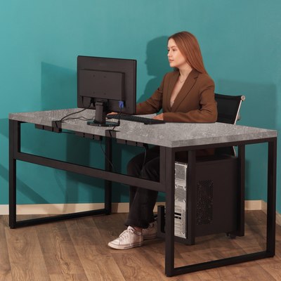 Компьютерный стол Millwood Каир 2 с вырезом 160x80x74.2 (бетон/металл черный)