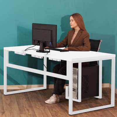 Компьютерный стол Millwood Каир 2 с вырезом 160x80x74.2 (белый/металл белый)