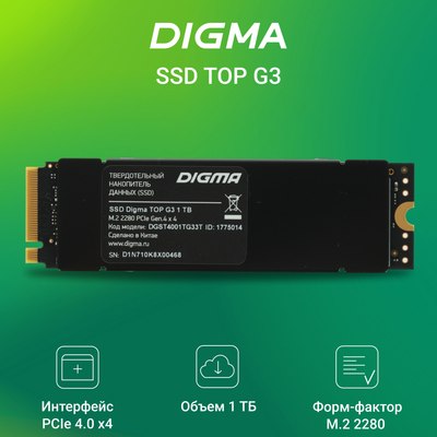 SSD диск Digma Top G3 M.2 2280 1TB DGST4001TG33T