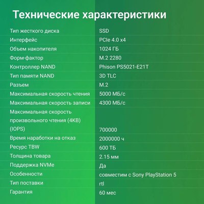 SSD диск Digma Meta P21 M.2 2280 1TB DGSM4001TP21T