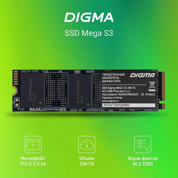 SSD диск Digma Mega S3 M.2 2280 256GB DGSM3256GS33T
