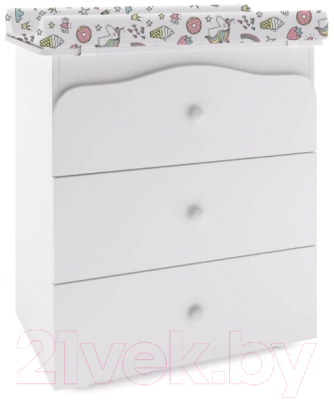 Комод пеленальный Polini Kids Basic 3275 Единорог Сладости (белый) - фото