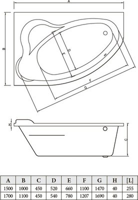 Ванна акриловая Bonito Home Rosa 170x110 / BH-RA-101-170L/St 