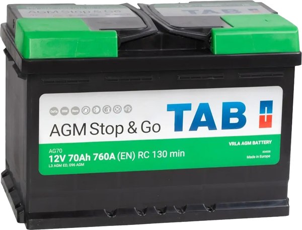 Автомобильный аккумулятор TAB AGM R+ 70R L3 - фото
