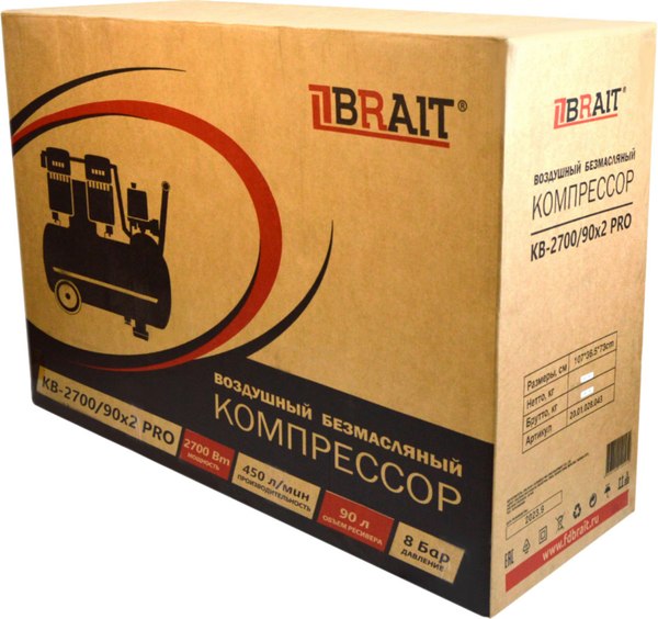 Воздушный компрессор Brait KB-2700/90X2 PRO