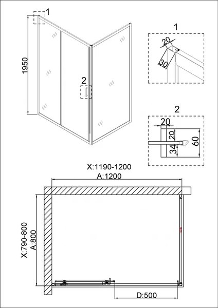 Душевой уголок Niagara NG-42-12AG-A80G 120x80x195