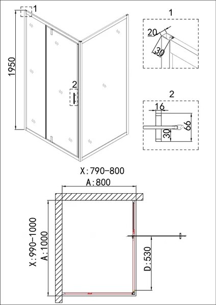 Душевой уголок Niagara NG-43-10AG-A80G 100x80x195