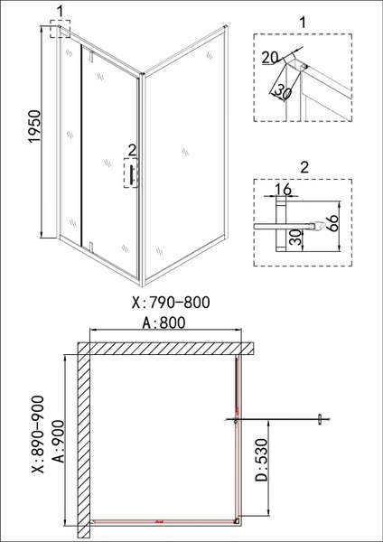 Душевой уголок Niagara NG-43-9AG-A80G 90x80x195