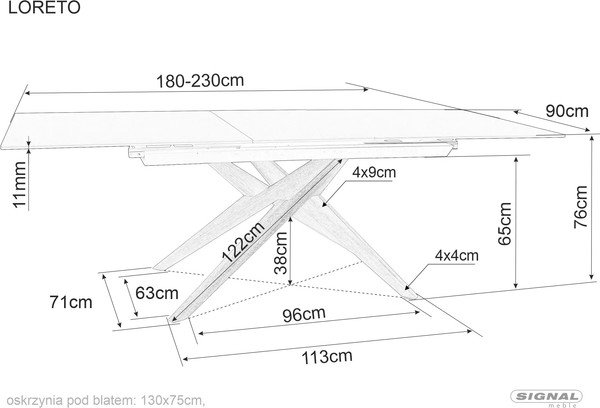 Обеденный стол Signal Loreto Ceramic Ossido Bruno 180-230x90