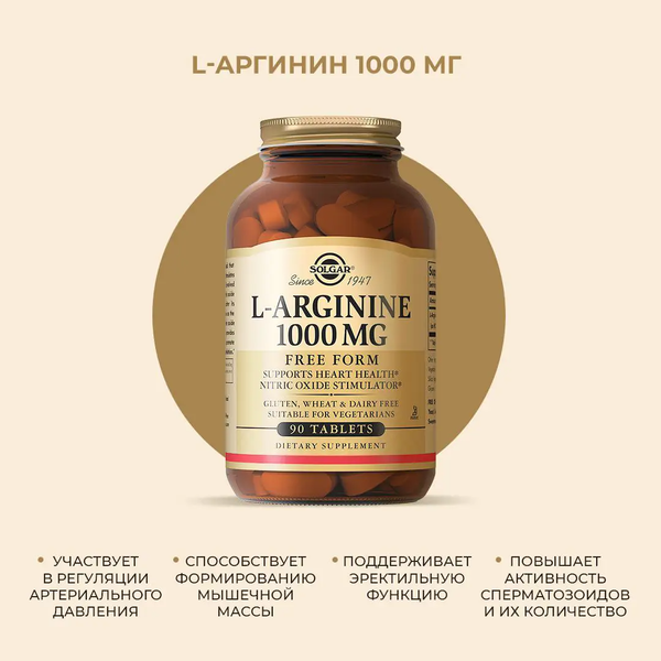 L-аргинин Solgar 1000мг