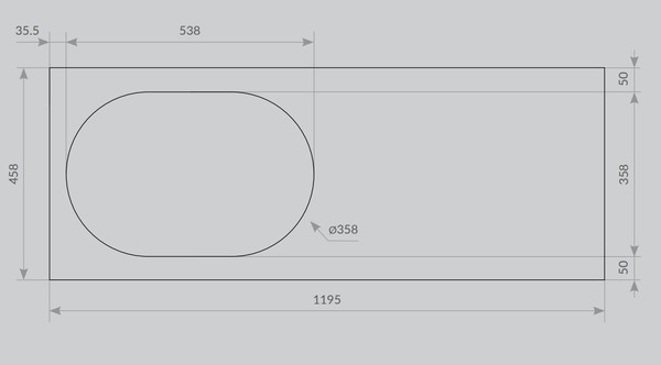 Столешница для тумбы в ванную ЗОВ 13 / CKP13W1195458C1BS