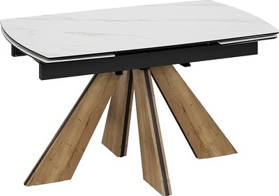 Обеденный стол ТриЯ Палмер Тип 1 (черный муар/дуб галифакс нат/керамика матовая белый мрамор) - фото