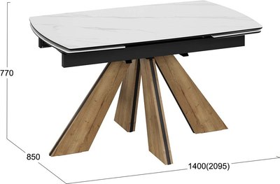 Обеденный стол ТриЯ Палмер Тип 1 (черный муар/дуб галифакс нат/керамика матовая белый мрамор)