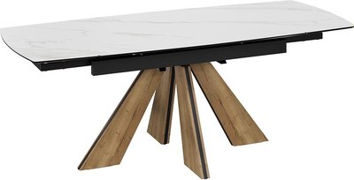 Обеденный стол ТриЯ Палмер Тип 1 (черный муар/дуб галифакс нат/керамика матовая белый мрамор)