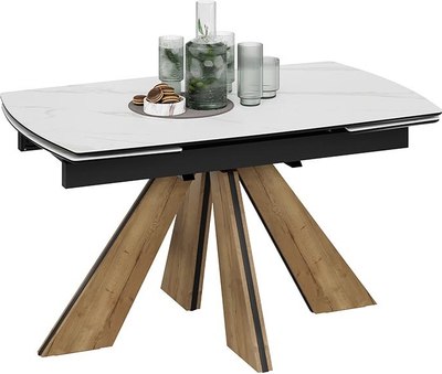 Обеденный стол ТриЯ Палмер Тип 1 (черный муар/дуб галифакс нат/керамика матовая белый мрамор)