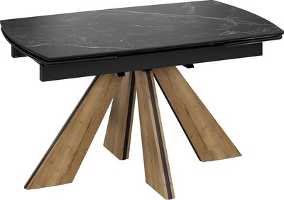 Обеденный стол ТриЯ Палмер Тип 1 (черный муар/дуб галифакс нат/керамика матовая черный мрамор) - фото