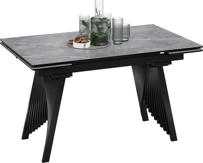 Обеденный стол ТриЯ Шелдон Тип 1 (черный муар/керамика матовая серый мрамор)