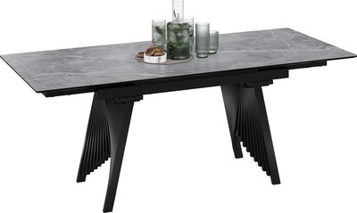 Обеденный стол ТриЯ Шелдон Тип 1 (черный муар/керамика матовая серый мрамор)