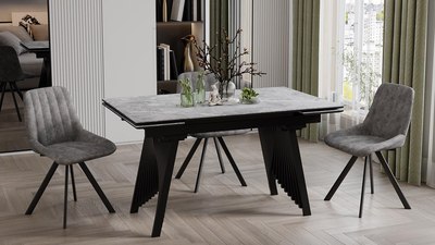 Обеденный стол ТриЯ Шелдон Тип 1 (черный муар/керамика матовая серый мрамор)