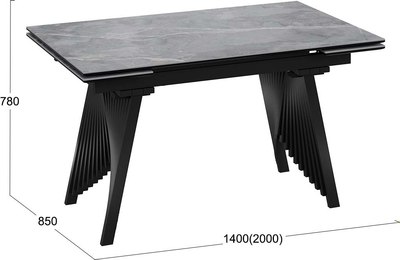 Обеденный стол ТриЯ Шелдон Тип 1 (черный муар/керамика матовая серый мрамор)