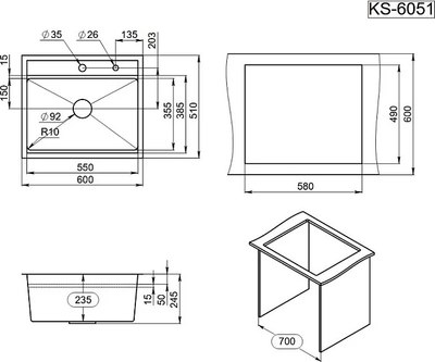 Мойка кухонная GRANULA KS-6051 (графит матовый)