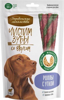 Лакомство для собак Деревенские лакомства Чистим зубы Роллы с уткой - фото