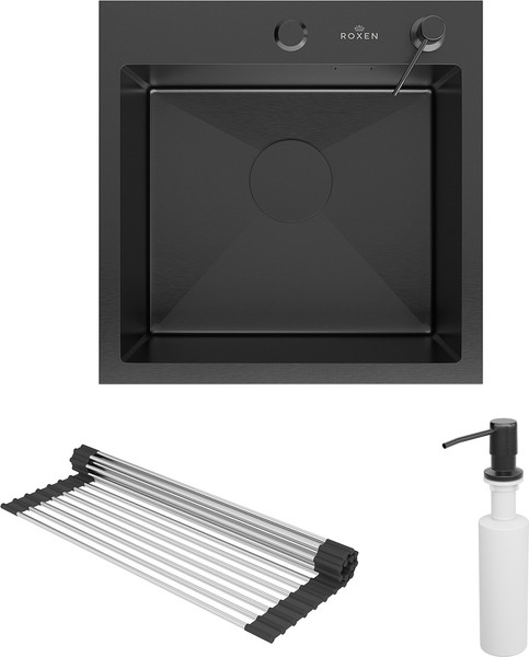 Мойка кухонная Roxen Simple 560220-45B PVD с ролл-матом и дозатором - фото