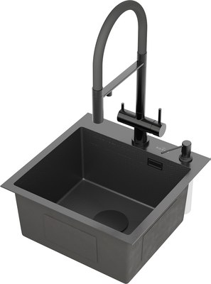 Мойка кухонная Roxen Snake 560220-45-BS PVD с ролл-матом и дозатором - фото