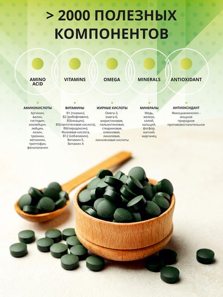 Пищевая добавка 1WIN Спирулина в таблетках