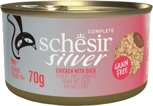 Влажный корм для кошек Schesir Silver кусочки курицы и утки - фото