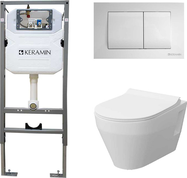Унитаз подвесной с инсталляцией Керамин Бари Slim МЛ Комфорт c кнопкой K5236-К-EEA1 - фото