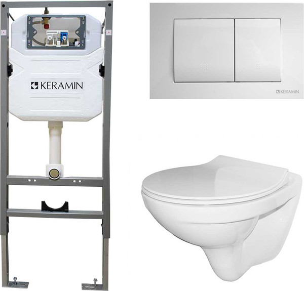 Унитаз подвесной с инсталляцией Керамин Санти R Slim МЛ Комфорт c кнопкой K5236-К-EEA1 - фото