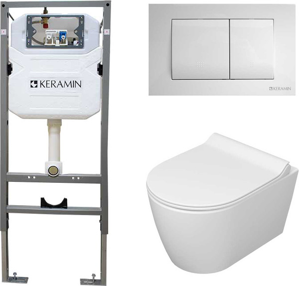 Унитаз подвесной с инсталляцией Керамин Трент R МЛ Slim Комфорт c кнопкой K5236-К-EEA1 - фото